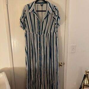 Torrid maxi dress teal and white striped size  2